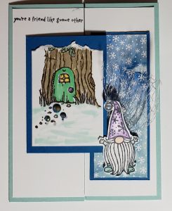 A gatefold card with a surprise uses Gnome for The Holidays stamp set