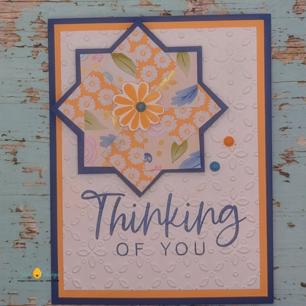 How to add a quilt inspired element to your cards. #WildflowerBirthdayDSP, #WithYouInMindstampset